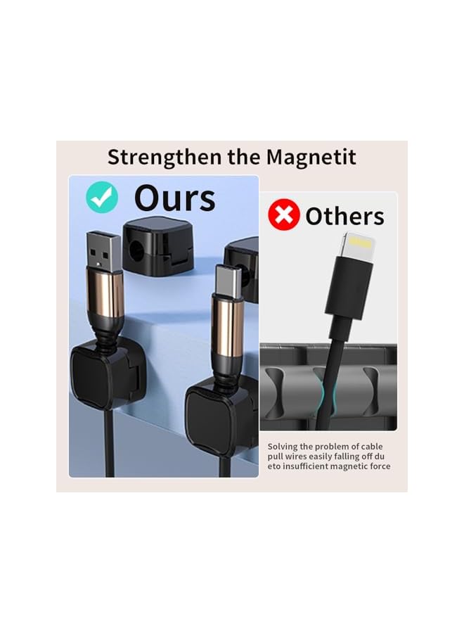 promass 6 PCS Magnetic Cord Organizer, Adhesive Charger Cable Management Clips, Adjustable Easy Secure Management,Cord Holder for Home,Office,Car,Desk,Nightstand,Black. - Image 3