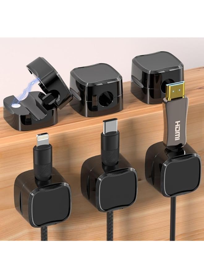 promass 6 PCS Magnetic Cord Organizer, Adhesive Charger Cable Management Clips, Adjustable Easy Secure Management,Cord Holder for Home,Office,Car,Desk,Nightstand,Black. - Image 1