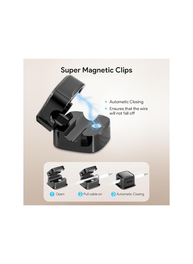 promass 6 PCS Magnetic Cord Organizer, Adhesive Charger Cable Management Clips, Adjustable Easy Secure Management,Cord Holder for Home,Office,Car,Desk,Nightstand,Black. - Image 2