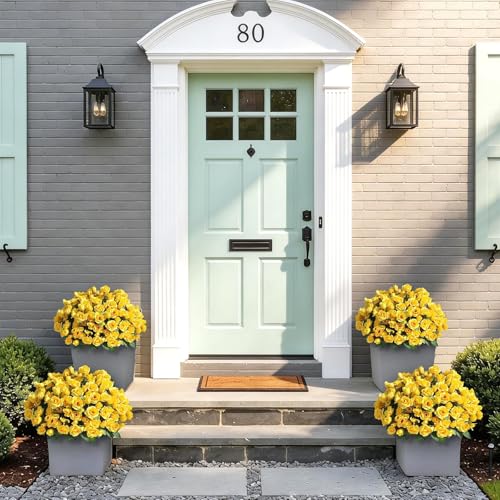 Juxdp 8 Bundles Artificial Roses for Front Door Outdoor Decor, Realistic Fake Silk Bouquets Flowers Faux UV Resistant Real Looking Rose Plants for Garden Balcony Farmhouse Home Spring Summer Decor (Yellow) - Image 5