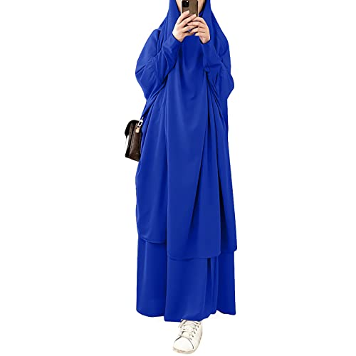 FPOVFPO Womens Muslim Abaya Solid 2 Piece Prayer Dress Islamic Maxi Kaftan with Hijab Dubai Full Length Dress - Image 5