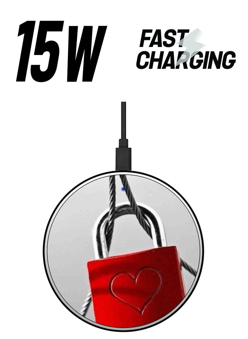 Theodor Love Lock Printed Fast Wireless Charger With USB Cable Red/Grey/Silver - Image 1