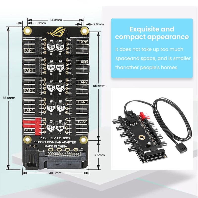 Verilux ® PC PWM Fan Hub CPU Cooling HUB 10 Port 12V 4 Pin Fan PWM Splitter Splitter - Image 2