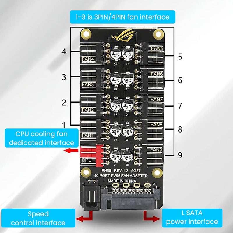 Verilux ® PC PWM Fan Hub CPU Cooling HUB 10 Port 12V 4 Pin Fan PWM Splitter Splitter - Image 3
