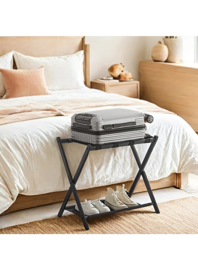 SONGMICS حامل حقائب SONGMICS لغرفة الضيوف، حامل حقائب مع رف تخزين، إطار فولاذي، قابل للطي للتخزين السهل، فندق، غرفة نوم، أسود - Image 1