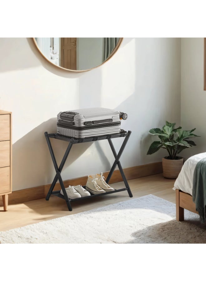 SONGMICS حامل حقائب SONGMICS لغرفة الضيوف، حامل حقائب مع رف تخزين، إطار فولاذي، قابل للطي للتخزين السهل، فندق، غرفة نوم، أسود - Image 2