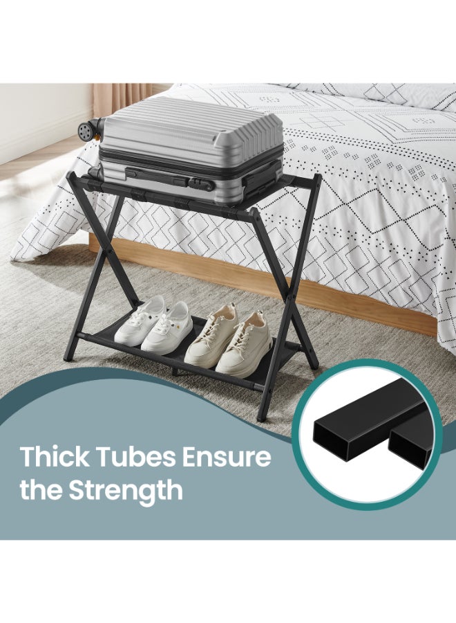 SONGMICS حامل حقائب SONGMICS لغرفة الضيوف، حامل حقائب مع رف تخزين، إطار فولاذي، قابل للطي للتخزين السهل، فندق، غرفة نوم، أسود - Image 4