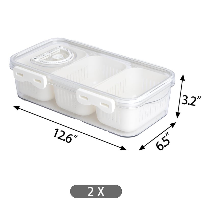 Eanpet 2Pack Divided Snackle Box Charcuterie Container Poratble Bacon Container for Refrigerator 3 Compartment Serving Veggie Tray with Lid Portable Travel Fruit Caddy for Cheese,Candy,Ham,Salad - Image 2