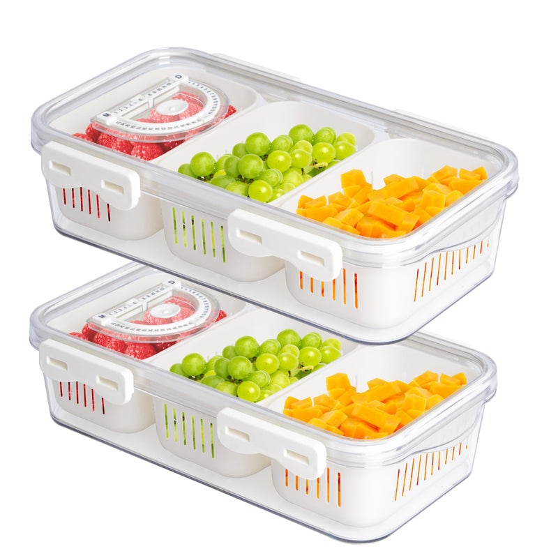 Eanpet 2Pack Divided Snackle Box Charcuterie Container Poratble Bacon Container for Refrigerator 3 Compartment Serving Veggie Tray with Lid Portable Travel Fruit Caddy for Cheese,Candy,Ham,Salad - Image 1