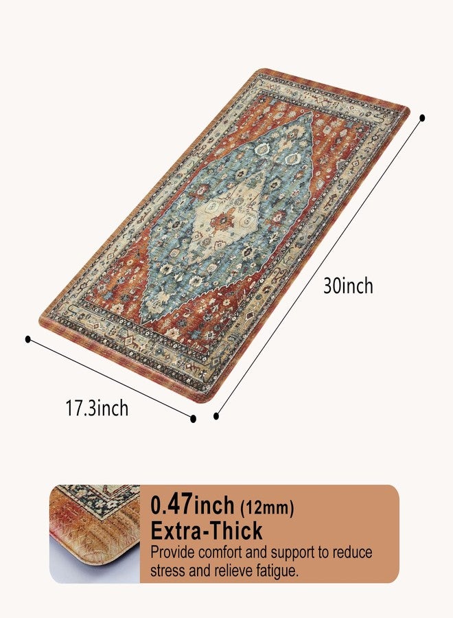 Collive Boho Kitchen Mats Cushioned Anti Fatigue Mats, Non-Slip Kitchen Floor Mats, Standing Kitchen Mats for Office, Sink, Laundry, 17”x30” Red Waterproof Kitchen Rug - Image 2
