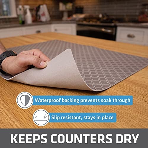Drymate Jumbo XL Dish Drying Mat (19”x24”), Low-Profile, Super Absorbent, Quick Dry Fabric, Waterproof & Slip-Resistant, for Kitchen Counter, Trimmable, Easy to Clean (USA Made)(Taupe) - Image 3