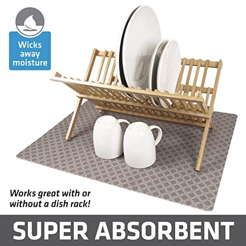Drymate Jumbo XL Dish Drying Mat (19”x24”), Low-Profile, Super Absorbent, Quick Dry Fabric, Waterproof & Slip-Resistant, for Kitchen Counter, Trimmable, Easy to Clean (USA Made)(Taupe) - Image 2