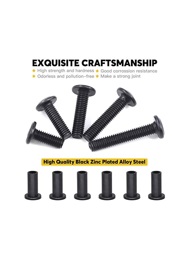 Mardatt Mardatt 120pcs 5 Sizes M6x16mm/20mm/25mm/30mm/35mm Black Hex Socket Cap Bolts and Barrel Nuts Assortment Kit, Crib Bolts Flat Head Binding Bolt Screw Post for Belt Buckle Leather Furniture  - Image 3