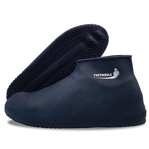 FOOTINSOLE.COM Waterproof Silicone Rubber Shoe Covers for Rain, Non-Slip Easy-handy Water Resistant Overshoes Outdoor Cycling Hiking Protectors Apply to Men, Women, Kids (Large, BLACK) - Image 1