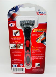 AMERICAN SHAVE X5 5 Razor & Trimmer with Comfort Grip with Vitamin E and Aloe 1 piece  - Image 2