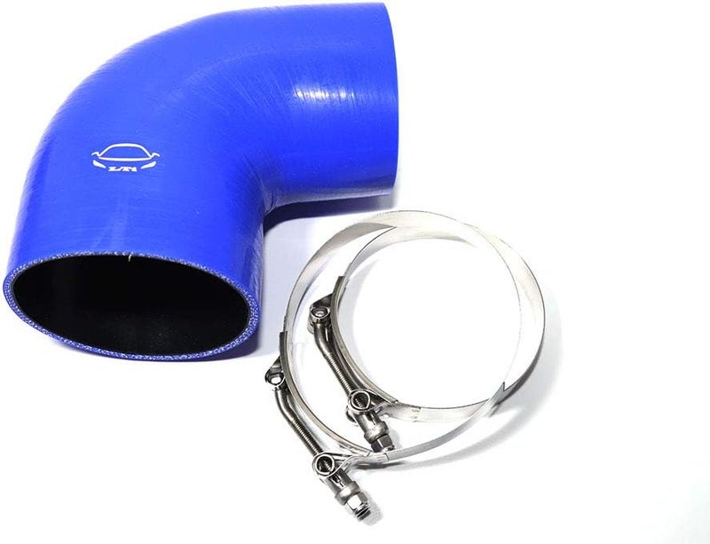 TenKeAuto High Performance 4-Ply Reinforced 3.5"-4" ID 90 Degree Elbow Reducer Coupler Silicone Hose with SS 304 T Bolt Clamp - Blue - Image 3