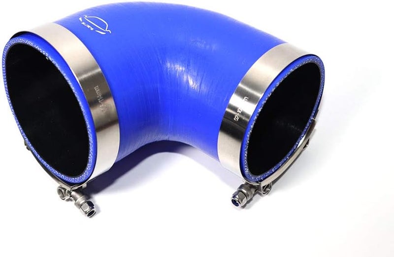 TenKeAuto High Performance 4-Ply Reinforced 3.5"-4" ID 90 Degree Elbow Reducer Coupler Silicone Hose with SS 304 T Bolt Clamp - Blue - Image 2