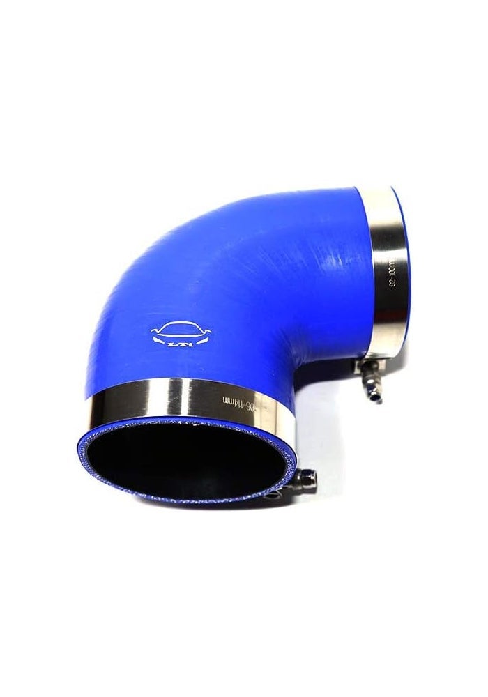 TenKeAuto High Performance 4-Ply Reinforced 3.5"-4" ID 90 Degree Elbow Reducer Coupler Silicone Hose with SS 304 T Bolt Clamp - Blue - Image 1