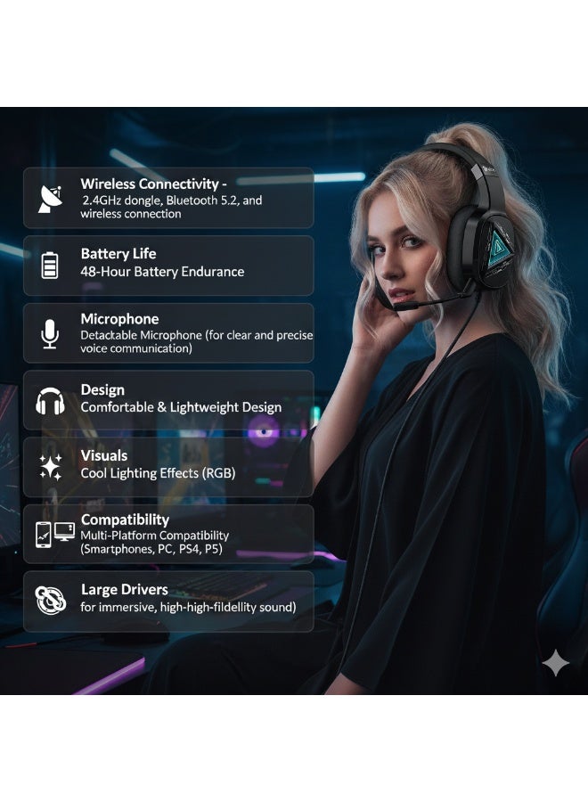 LOG G750 Wireless Gaming Headset for PC & PS5 & PS4, Xbox, Nintendo Switch, Mobile - Image 3