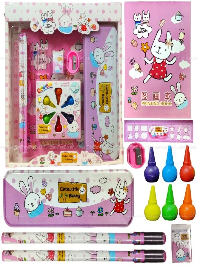 FunBlast Bunny Stationery Kit for Kids - Stationery Box Pencil Pen Eraser Sharpener and Cartoon Pencil Box- Stationary Kit Set for Boys and Girls, Birthday Return Gift for Kids (Multicolor) - Image 1