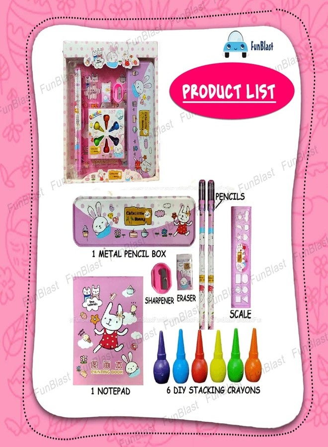FunBlast Bunny Stationery Kit for Kids - Stationery Box Pencil Pen Eraser Sharpener and Cartoon Pencil Box- Stationary Kit Set for Boys and Girls, Birthday Return Gift for Kids (Multicolor) - Image 2