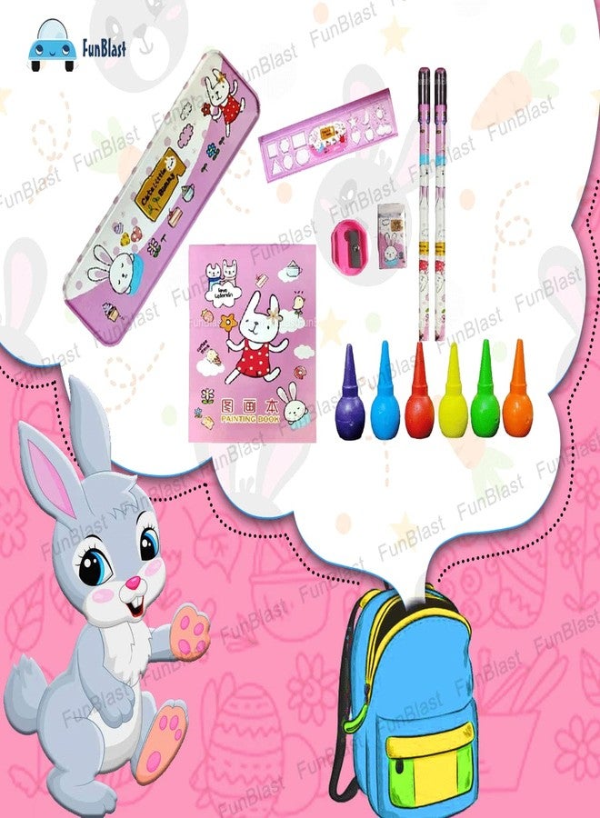 FunBlast Bunny Stationery Kit for Kids - Stationery Box Pencil Pen Eraser Sharpener and Cartoon Pencil Box- Stationary Kit Set for Boys and Girls, Birthday Return Gift for Kids (Multicolor) - Image 3