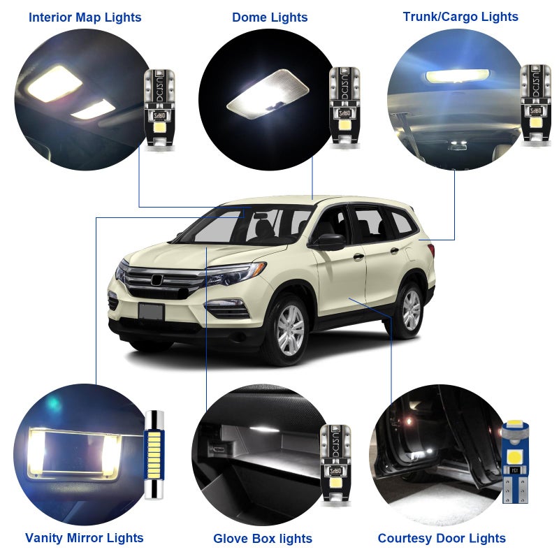 EASY EAGLE LED Interior Car Lights for Honda-Pilot-2016-2022: 15 Piece Kit White LED Light Bulbs - Super Bright 6000K + Install Tool - Image 3