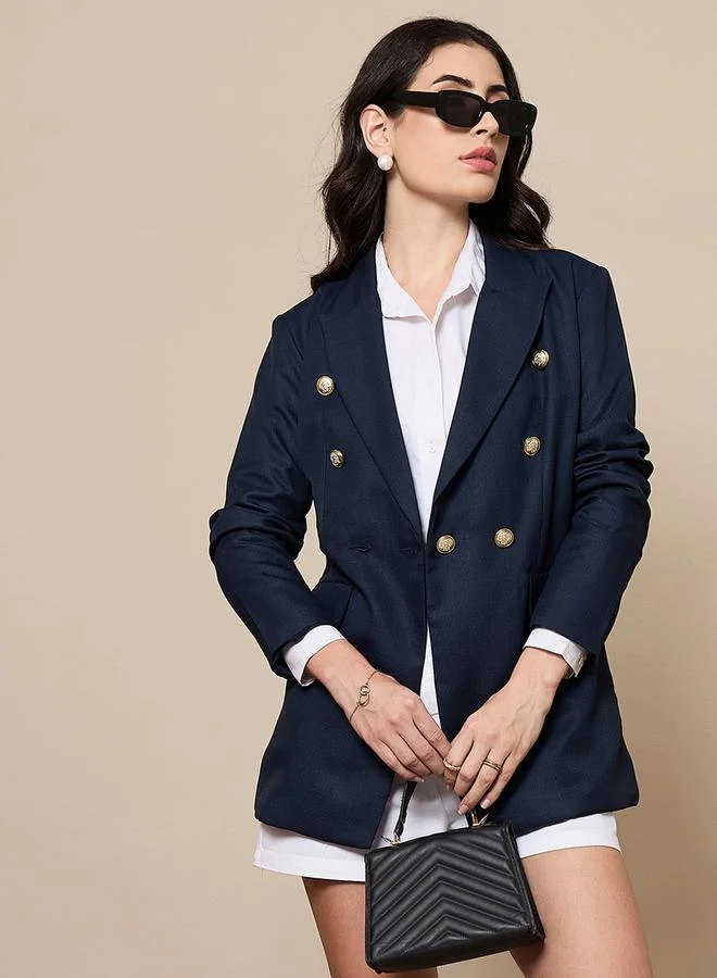 SASSAFRAS Regular Fit Check Pattern Double Breasted Blazer by Styli