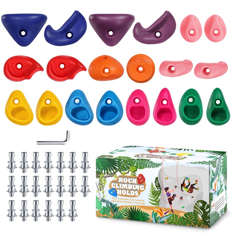 TOPNEW 20PCS Rock Climbing Holds with Mounting Hardware - Climbing Rocks for Indoor/Outdoor Kids Adults Rock Wall, Play Set & Climbing Gym, Dark Color - Image 1
