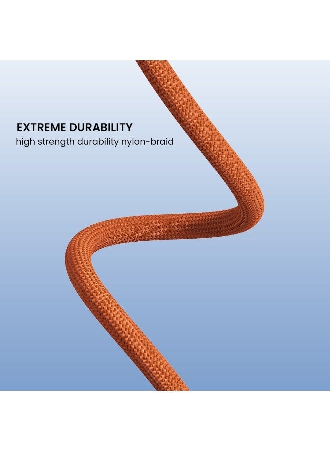 PHILIPS USB Type-C to USB Type-C Fast Charging Cable, 65W Fast Charging, 480Mbps Data Transfer, Nylon Braided, 2m, DLC4160CR/94 orange - Image 3