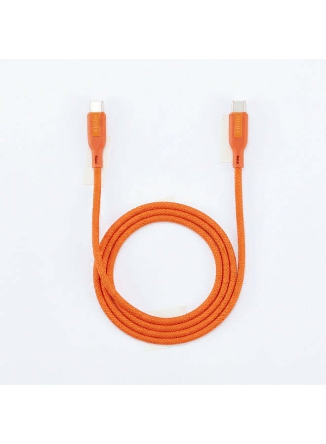 PHILIPS USB Type-C to USB Type-C Fast Charging Cable, 65W Fast Charging, 480Mbps Data Transfer, Nylon Braided, 2m, DLC4160CR/94 orange - Image 1
