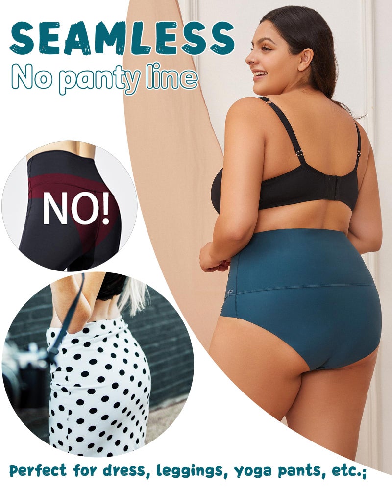 FINETOO Seamless Underwear for Women High Waisted Tummy Control Panties No Show Nylon Womens Briefs 4 Pack S-XXXL - Image 4