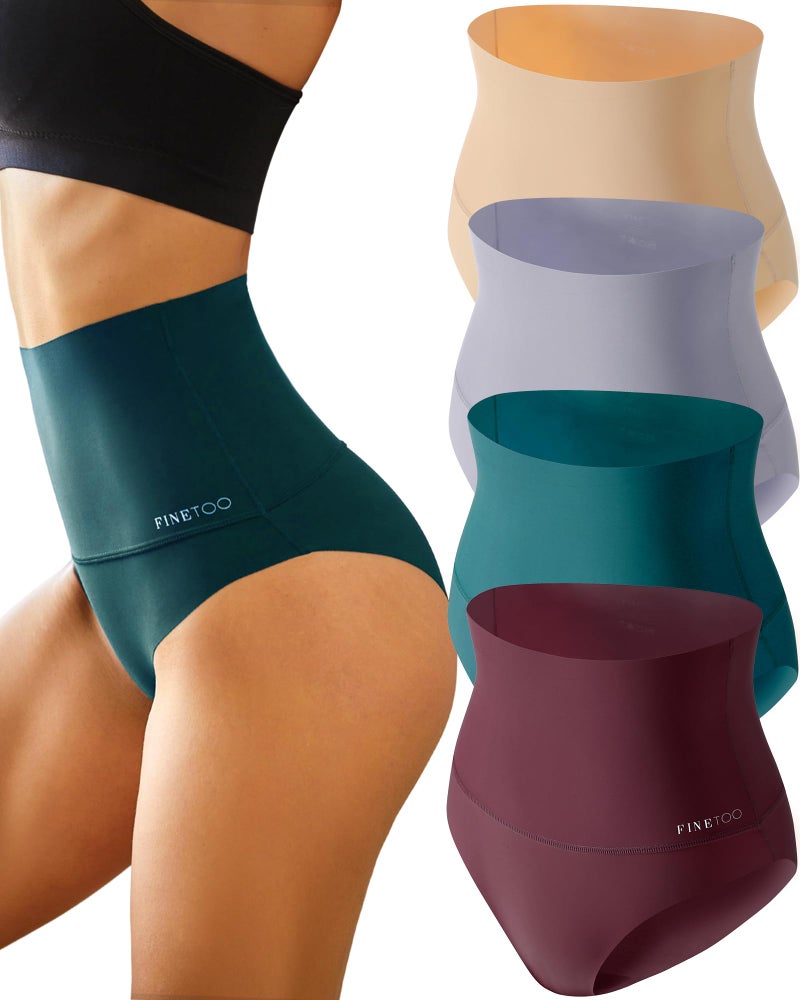 FINETOO Seamless Underwear for Women High Waisted Tummy Control Panties No Show Nylon Womens Briefs 4 Pack S-XXXL - Image 1