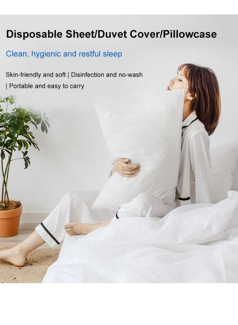 طقم بياضات سفرDisposable مكون من 4 قطع - غطاء سرير محمول غير منسوج، غطاء لحاف، وغطاء وسادة للفنادق، والتخييم، والإقامات الليلية - مثالي للنماذج المزدوجة وأكياس النوم المتسخة. - Image 2