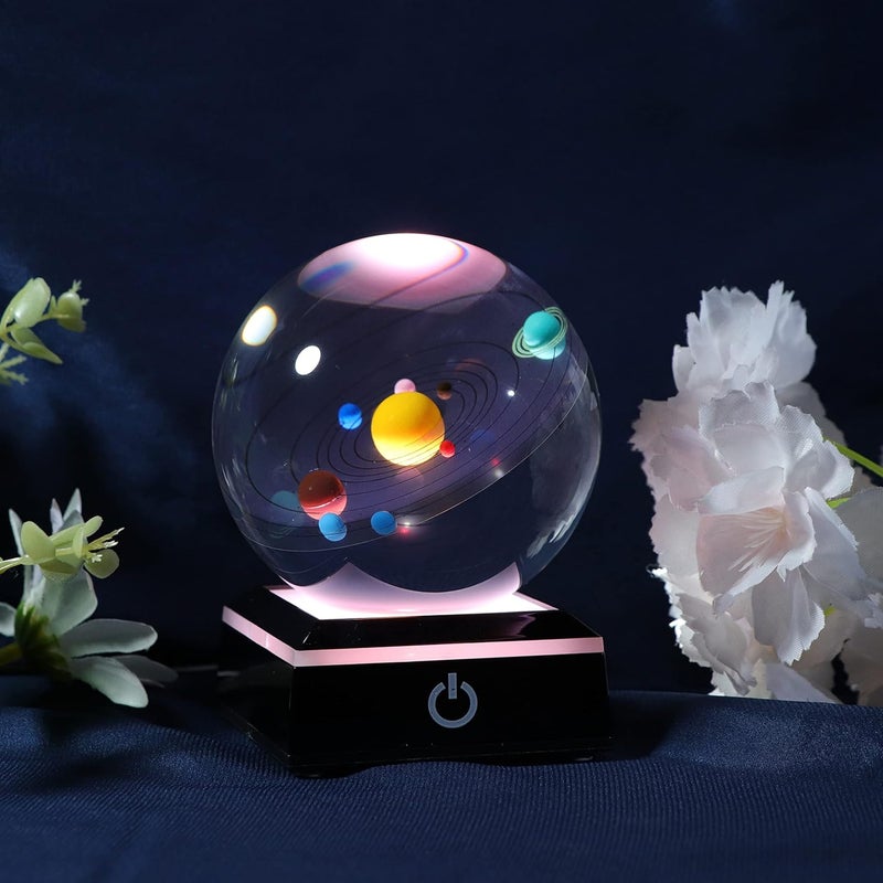 3D Crystal Ball with Solar System Model and LED lamp Base, Clear 80mm (3.15 inch), Best Birthday Girlfriend Gift, Teacher of Physics, Classmates and Kids Gift - Image 3