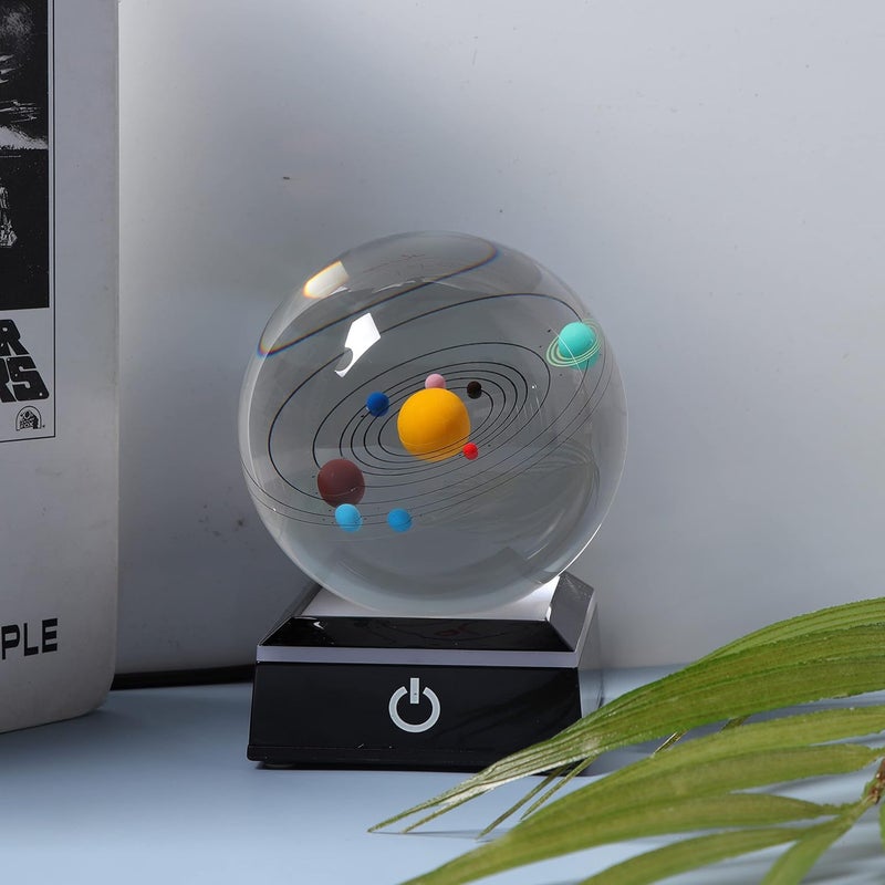 3D Crystal Ball with Solar System Model and LED lamp Base, Clear 80mm (3.15 inch), Best Birthday Girlfriend Gift, Teacher of Physics, Classmates and Kids Gift - Image 5