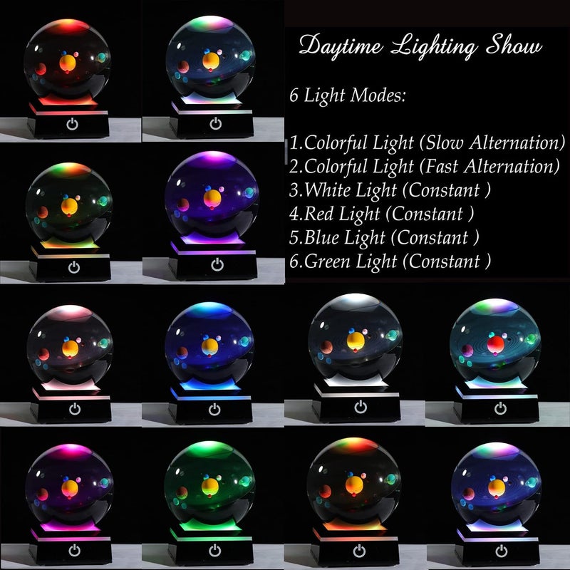3D Crystal Ball with Solar System Model and LED lamp Base, Clear 80mm (3.15 inch), Best Birthday Girlfriend Gift, Teacher of Physics, Classmates and Kids Gift - Image 2