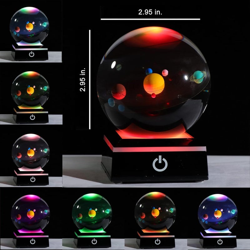 3D Crystal Ball with Solar System Model and LED lamp Base, Clear 80mm (3.15 inch), Best Birthday Girlfriend Gift, Teacher of Physics, Classmates and Kids Gift - Image 4