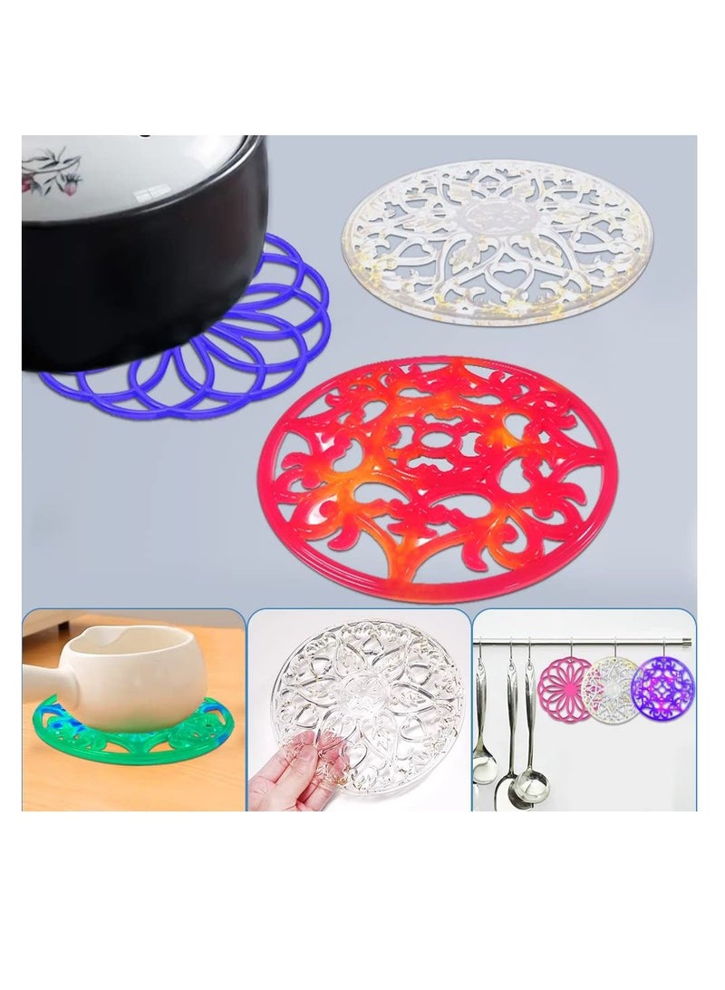 SYOSI Crystal Coaster Resin Moulds, Mandala Silicone Moulds Round Epoxy Resin Moulds with 3 Hooks 3 kinds of pattern DIY Cup Mat Making Epoxy Resin Silicone Moulds for Resin Casting Coaster (3 Pcs ) - Image 3