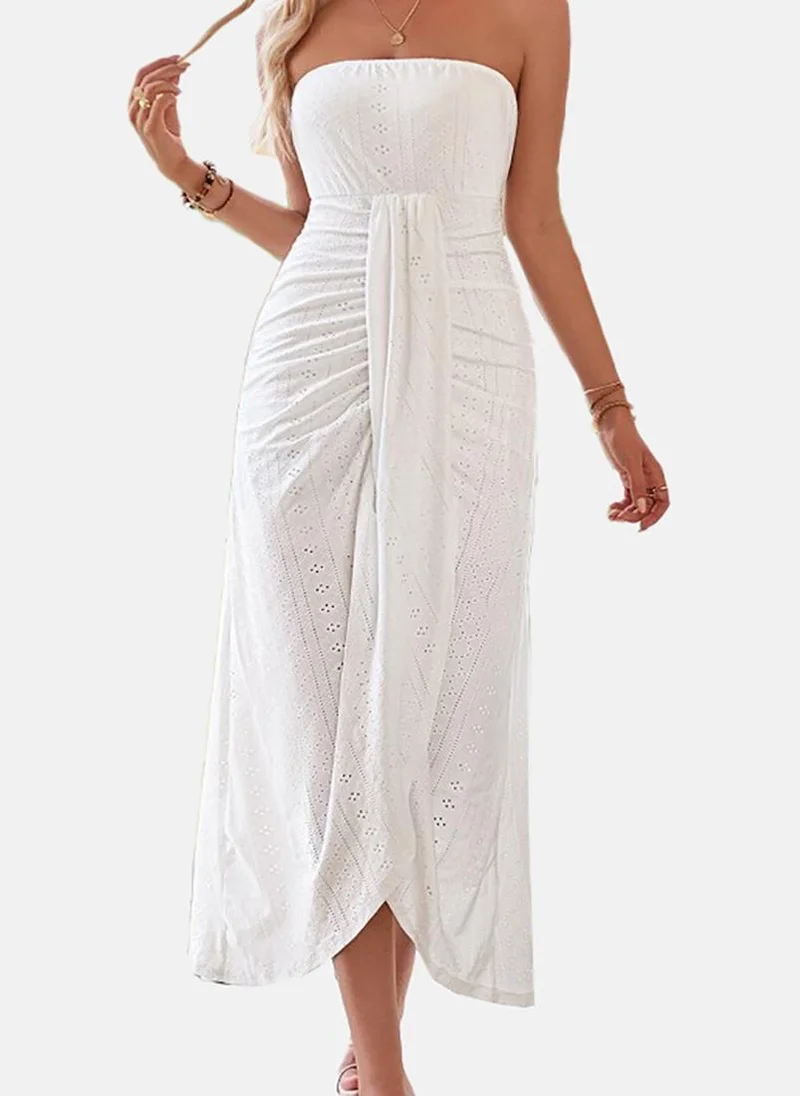 يونيكي White Flared Solid Off-shoulder Sleeveless Dress