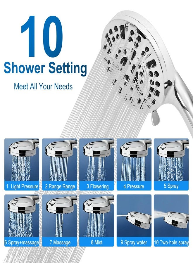 AIXMEET Shower Head,10 mode High Pressure shower head with handheld, Anti-clog Nozzles, Built-in 2 Power Wash to Clean Tub, Tile & Pets, High Flow Hand Held Shower Head, Leakproof 59 Inch Hose&Metal Bracket - Image 2