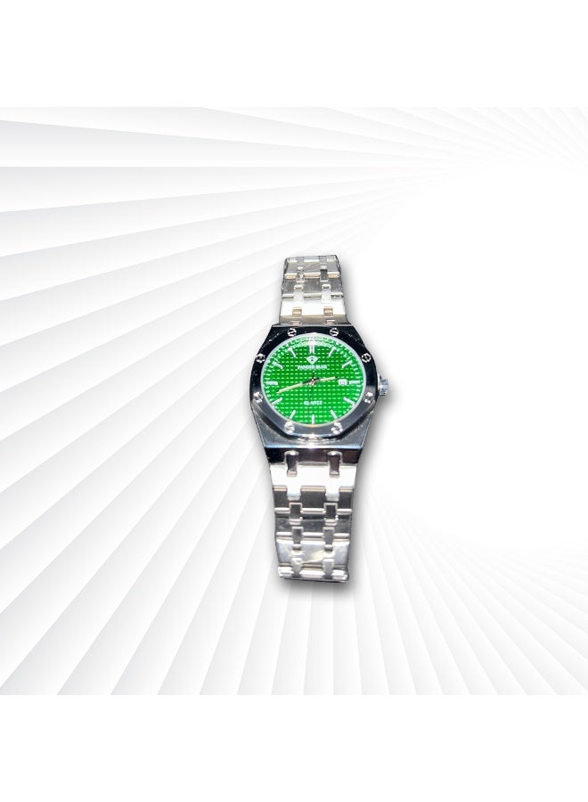 فاندر بلو ساعة رجالي فاخرة مينا اليوم الوطني لون اخضر سوار معدني - Image 3