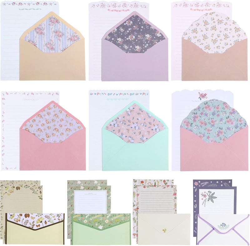 comfrt 72 Pieces Stationery Paper and Envelopes Set Vintage Floral Letter Writing Paper Stationery Set Flower Design 48 Stationery Paper and 24 Envelopes for Writing Letters, Birthday Present, 10 Styles - Image 1