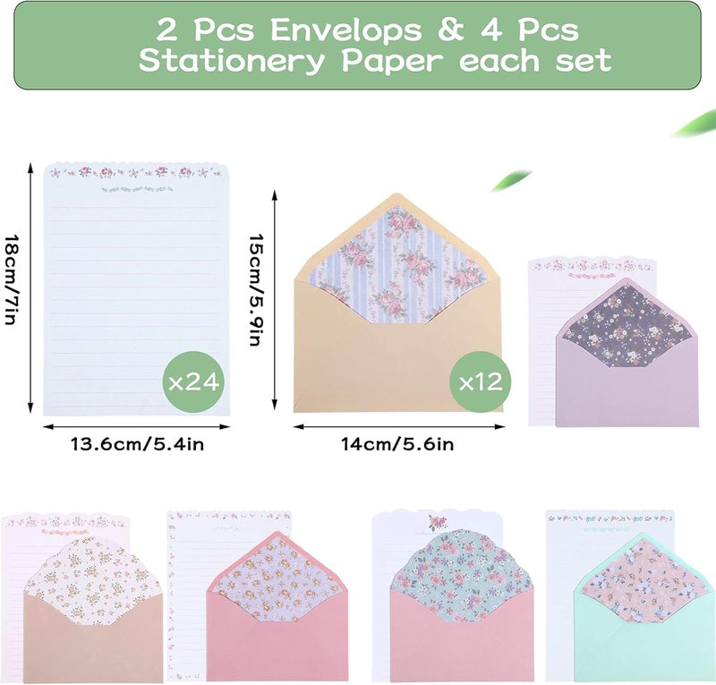 comfrt 72 Pieces Stationery Paper and Envelopes Set Vintage Floral Letter Writing Paper Stationery Set Flower Design 48 Stationery Paper and 24 Envelopes for Writing Letters, Birthday Present, 10 Styles - Image 2