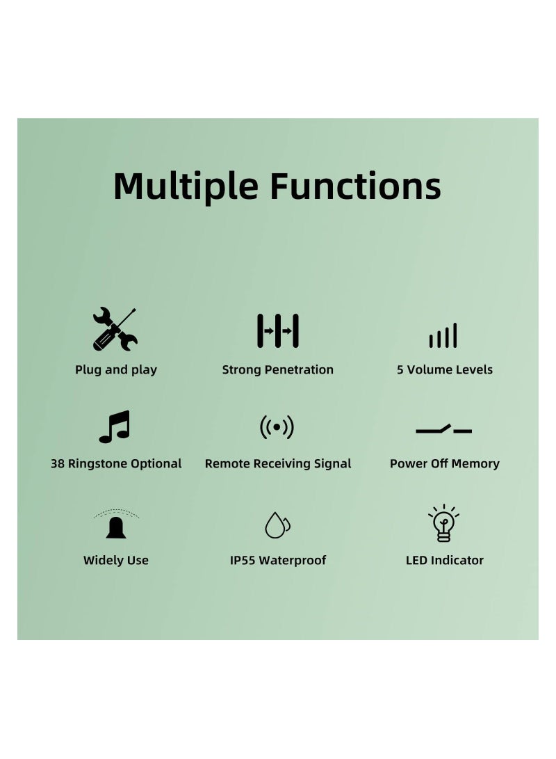 Wireless Doorbell Kit for Homes and Offices - IP65 Waterproof, Front and Rear Door Distinction, 1050+ Feet Range, 38 Melodies - Ideal for Home, Office, and Classroom Use(European Standard Plug) - Image 4