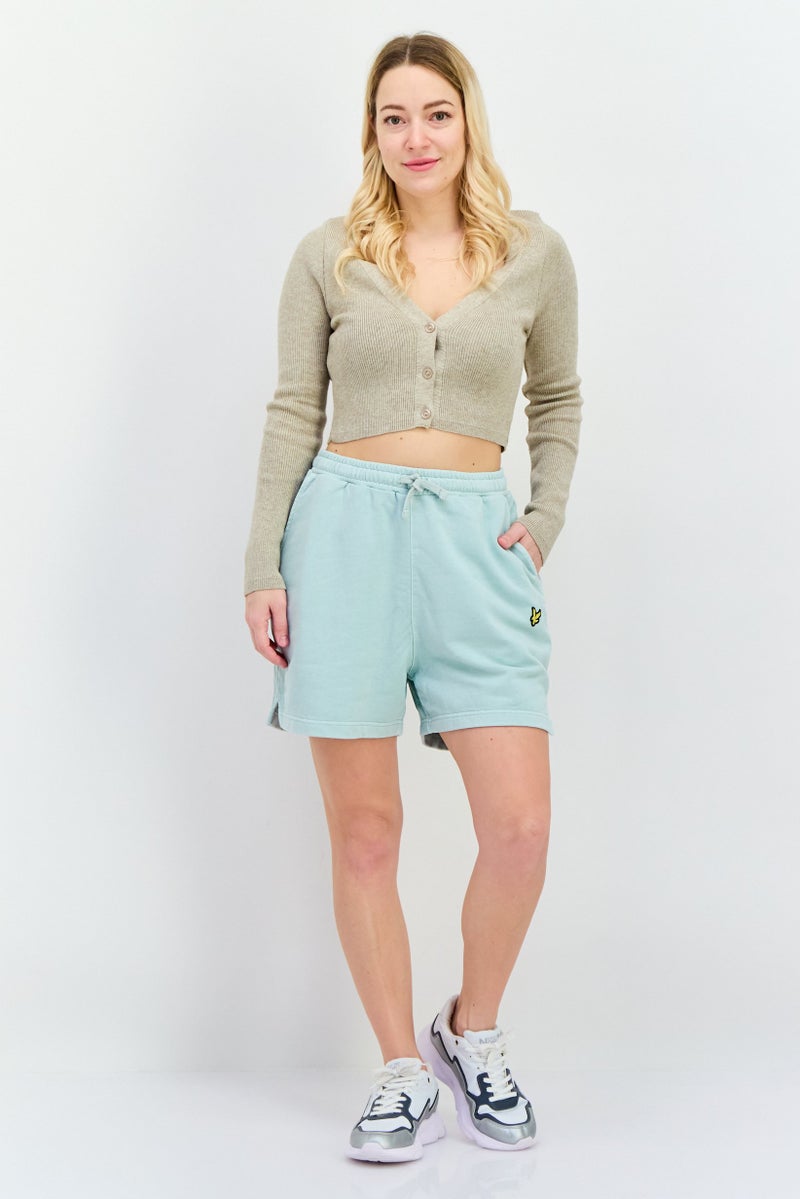 Lyle & Scott Women Drawstring Brand Logo Basic Shorts, Mint Green - Image 4