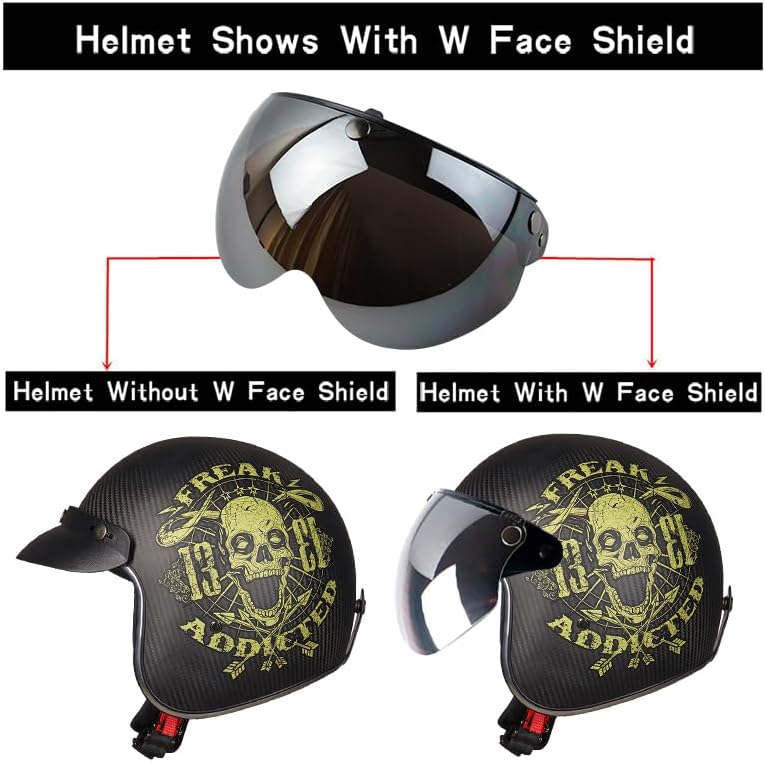 VCOROS Universal Motorcycle Retro Pilot-Style Standard 3 Snap-Button Visor Flip Up Down Open Face Helmet Half Face Shield(Chrome Silver) - Image 4