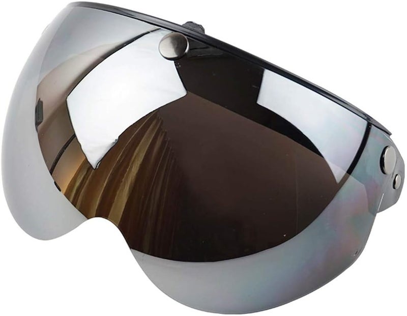 VCOROS Universal Motorcycle Retro Pilot-Style Standard 3 Snap-Button Visor Flip Up Down Open Face Helmet Half Face Shield(Chrome Silver) - Image 1