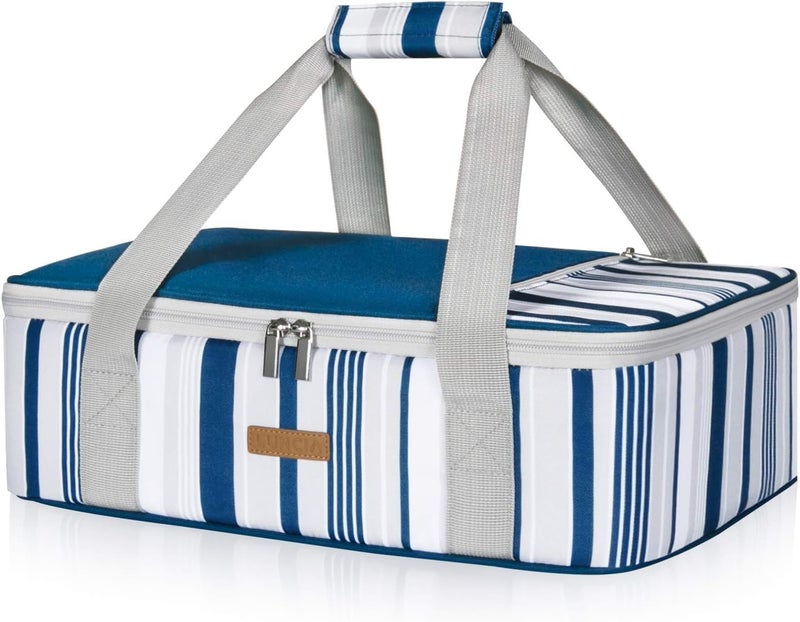 حافظة طعام لونسيا المعزولة للطعام الساخن أو البارد - حقيبة لازانيا لحفلات البوتلاك والنزهات والشواء تناسب صينية خبز 9x13 زرقاء