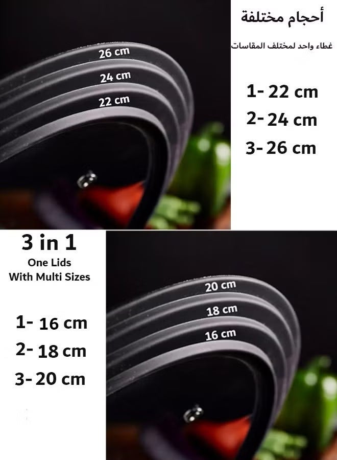 غطاء زجاجي قدور سيليكون متعدد المقاسات مزود بفتحات بخار للأواني 16 | 18| 20 | 22 | 24 | 26 سم - Image 3